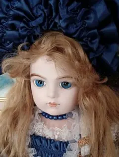 ❇️瑠璃の眼差し❇️ヴィクトリアン調ビスクドール Bru 53cm ドレス紺