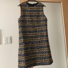 anatelier ノースリーブミニワンピース 36 ネイビー ゴールド