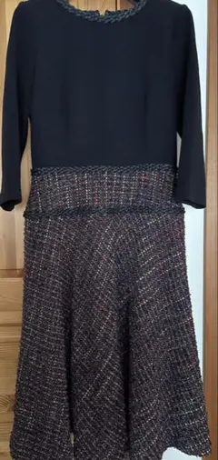 【美品】ANAYI アナイ マルチカラーのツイードワンピース ネイビー 36