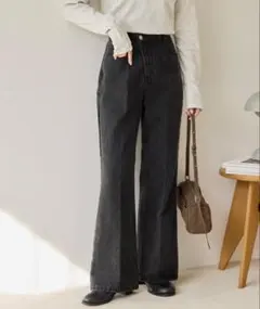 DISCOAT USコットンデニムセミフレアパンツ ブラック Sサイズ