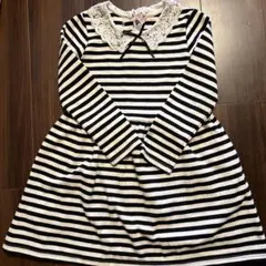 マザウェイズ　ストライプ柄レース襟長袖ワンピース 130センチ