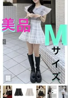 インパン裏地付きチェック柄フレアミニスカート　アイボリー　Mサイズ