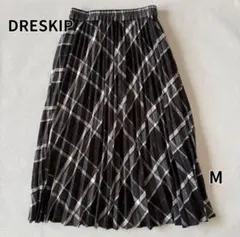 DRESKIP ドレスキップ チェック プリーツスカート 黒 ウエストゴム