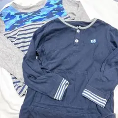 長袖 Tシャツ 迷彩柄 ボーダーカットソー 120cm 2枚セット ネイビー