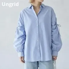 Ungrid 2Way ギャザー デザイン シャツ ストライプ ブルー Fのサムネイル