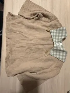 ベージュ チェック柄襟 カジュアルシャツ　コトリ　cottoli 90cm