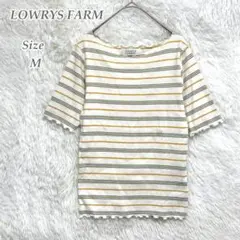 LOWRYS FARM 半袖リブカットソー ボーダー M 白系 春夏 カジュアル