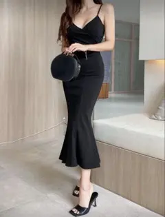 マーメイドヘムキャミワンピース　黒　S