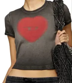 DIESEL ハートロゴ クロップドTシャツ 半袖 ブラック