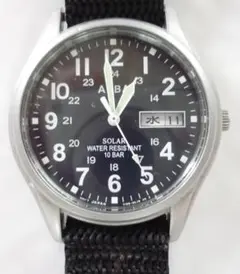 セイコーALBAミリタリー風ソーラー腕時計 10気圧防水 黒文字盤ユーズド