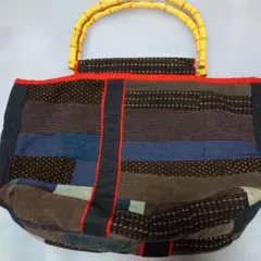 パッチワークトートバッグ バンブーハンドル