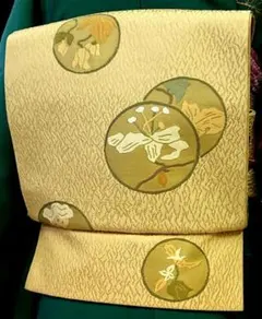 【美品】お洒落♪レアデザイン 袋帯 【正絹 六通】ベージュ×鱗