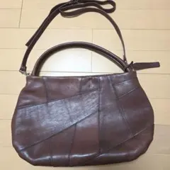 日本製　レザー ショルダーバッグ ブラウン パッチワーク　ANTICO