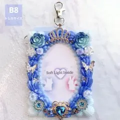 【B8】トレカケース ホイップデコ 硬質ケース 推し活 丸枠 水色 蝶 薔薇