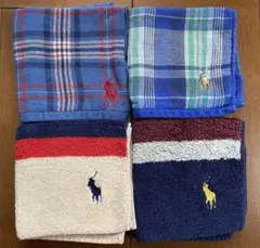 ポロ・ラルフ・ローレン ハンカチ4枚セット チェック柄 無地 ロゴ刺繍 コットン