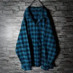 グッドカラー☆長袖オンブレチェックネルシャツ タグ付き未使用品 オープンカラー
