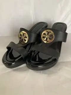 新品未使用　ブラックサンダル　ヒール　24.5cm(小さめ)