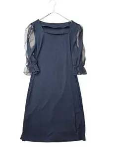 ブラックシースルー袖 ひざ丈ワンピース