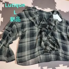 しまむら ルティーク シアーシャツ トップス チェック フリル L レディース