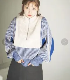 KBF レイヤードハーフZIPニット