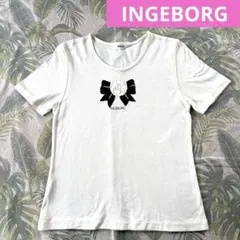 インゲボルグ【美品】M Tシャツ カットソー　ホワイト　カメリア　リボン