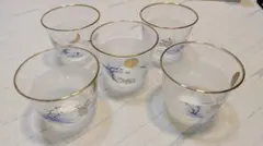 ウサギと花のデザインガラス5個コップ