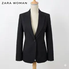 ZARA WOMAN テーラードジャケット ウール混 1ボタン 剣襟 S 黒のサムネイル