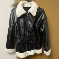 レディース ファー付き黒レザージャケット