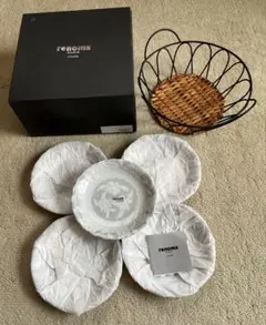 ［未使用］renoma PARIS カゴ付プチケーキ皿セット R-8005のサムネイル