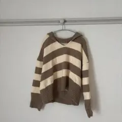 T-PLUS POCKET ボーダー柄 セーラーカラー ニット