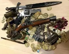 【撮影小道具】財宝/マスケット銃/ナイフ/金貨コイン/キセル/アクセサリーセット