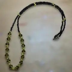 ブロンズ、オリーブ、イエロービーズロングネックレス　約65cm