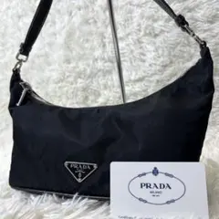 美品✨ PRADA アクセサリーポーチ ショルダー 三角ロゴ ナイロン 黒