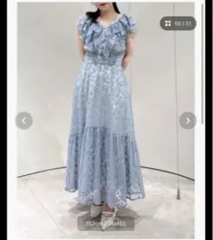 dazzlin バックリボンレースノースリワンピース S ブルー