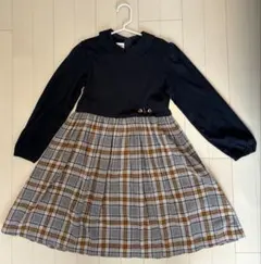 familiar ファミリア　長袖ワンピース チェック ネイビー　冬物130cm