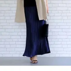 【未使用】アクアガレージ　プリーツマーメイドスカート　ネイビー　L