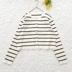 シーイン　長袖カーディガン　L アイボリー　ボーダー　総柄　シンプル　羽織