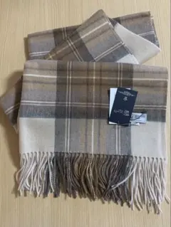 ウール混合 ベージュ・ブラウン チェックストール