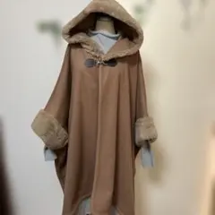 大きいサイズ　ブラウンファー付きケープコート日本製