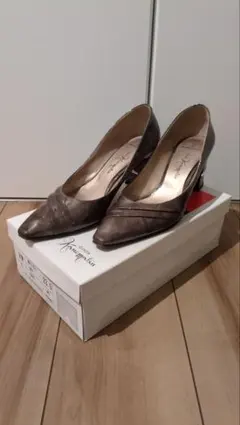 GINZA KANEMATSU グレー チャンキーヒール 23.5cm