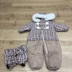 ベージュ チェック柄 アウター　ジャンプスーツ　足カバー付き　【極美品】