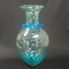 青色銀箔模様Flower Baseガラス花瓶