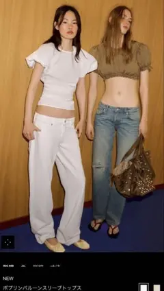 ZARA ポプリンパルーンスリーブトップス