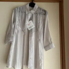 アイボリー 刺繍入り 五分袖チュニック