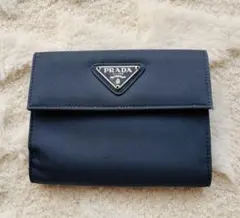 PRADA 二つ折り財布 ネイビー ナイロン サフィアーノ