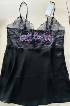 ワコール　パルファージュ　黒　レース　キャミソール　刺繍　80
