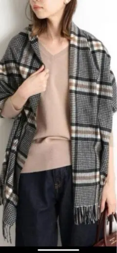 ほぼ新品☆IENA カシミヤストール チェックブラウンホワイトブラック