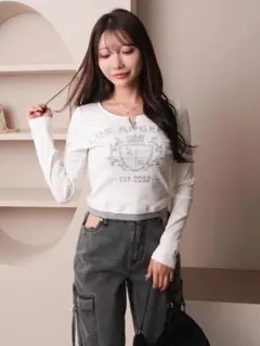 リップサービス レトロプリントカットトップス ホワイト