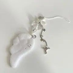 【お値下げ中】羽　ビーズストラップ　ホワイト　クリア　韓国　y2k