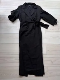 CLANE ブラックロングラップドレス　麻のサムネイル